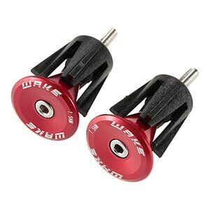 WAKE Bike Handlebar End Caps, Aluminum & Rubber, Red, Fits MTB/Road/Folding Bike